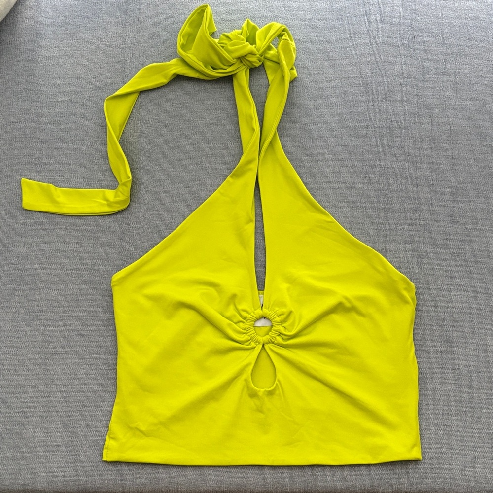 Princess Polly Lime Halter Neck Crop Top